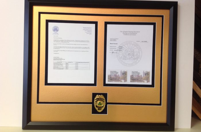 Master Plumber Certificate Framed