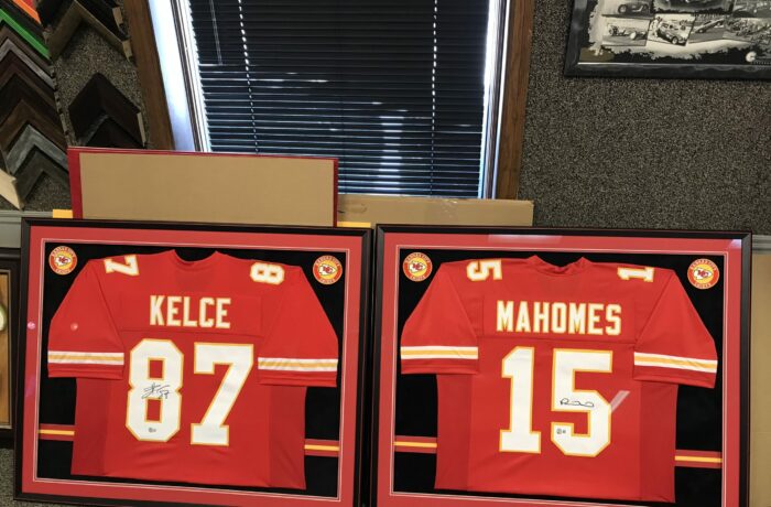 Kelce and Mahomes Framed Jerseys